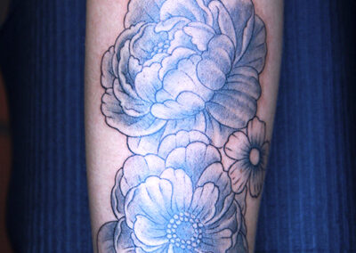 fleurs bégonias et cerisiers nuances de gris 