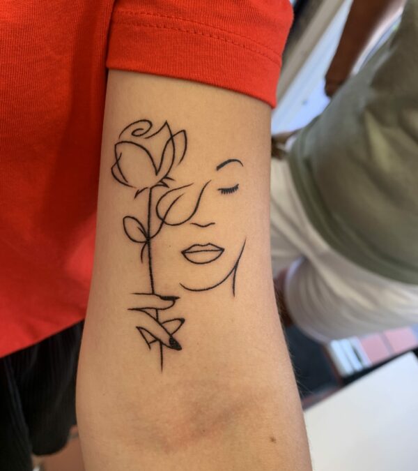 visage et rose style pictographique