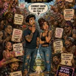 Illustration humoristique de style bande dessinée montrant un couple cherchant comment bien choisir son tatoueur parmi de nombreuses offres. L'image rappelle l'importance du portfolio, du site Internet, de l'hygiène, de la légalité, de la réputation et du suivi avant de se faire tatouer.