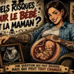 Illustration humoristique sur les risques du tatouage et du piercing avant, pendant et après la grossesse