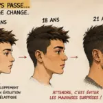 Piercing mineur : illustration de l'évolution du visage pendant la croissance entre 15 et 21 ans